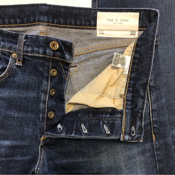 Rag & Bone Fit 2 Slim Fit Wrnace Dark Wash Japanese Denim Jeans Size 32 - Picture 8 of 15